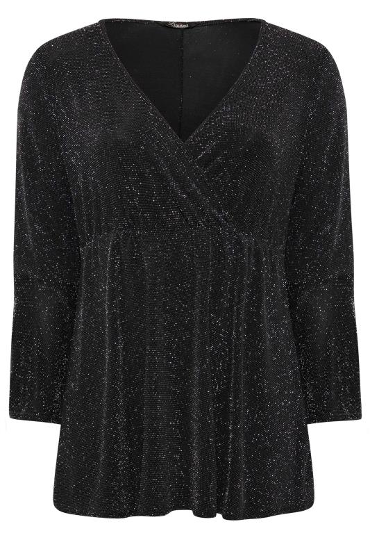 LIMITED COLLECTION Plus Size Black Glitter Flared Sleeve Top | Yours Clothing 6