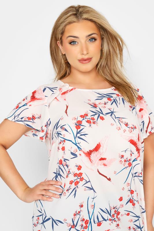 Plus Size White Floral Frill Shoulder Top | Yours Clothing 4