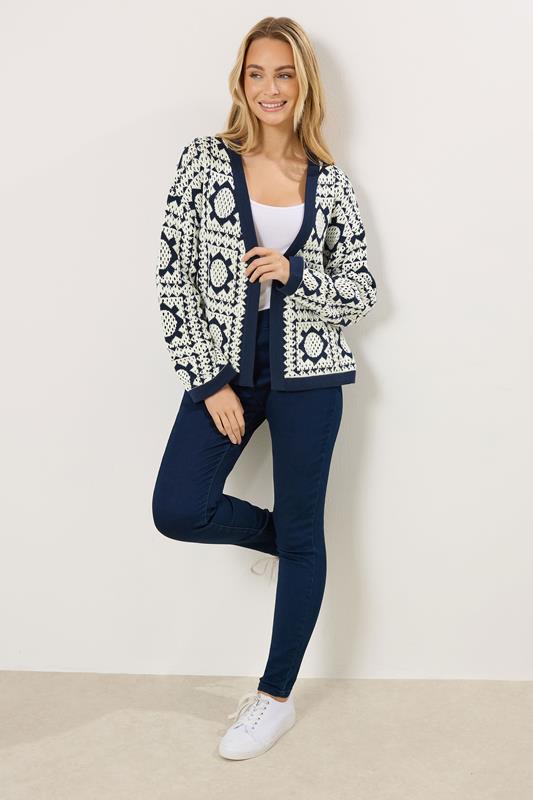 M&Co Navy Blue & White Crochet Knitted Cardigan | M&Co 4