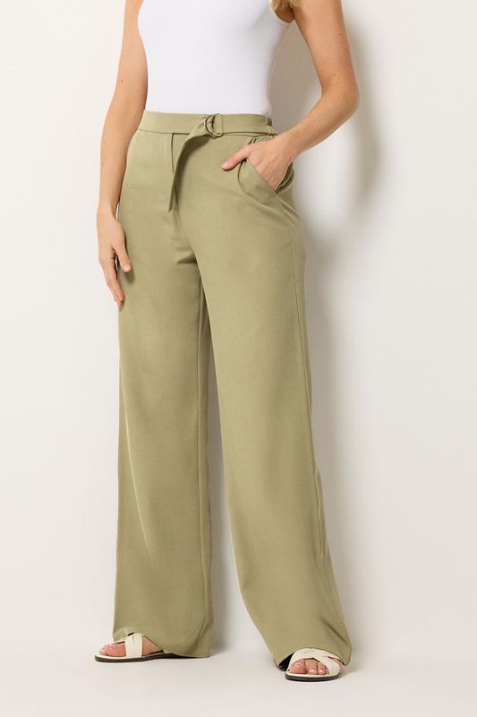 LTS Tall Women's Sage Green Tab Detail Wide Leg Trousers | Long Tall Sally 1
