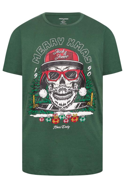 JACK & JONES Big & Tall Green Christmas Skull T-Shirt | BadRhino 3