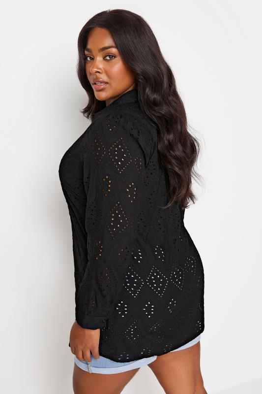 YOURS Plus Size Black Broderie Shirt | Yours Clothing 4