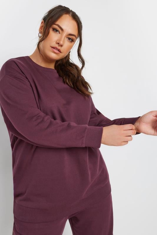 YOURS Plus Size Burgundy Red Crew Neck Sweatshirt Yours Clothing