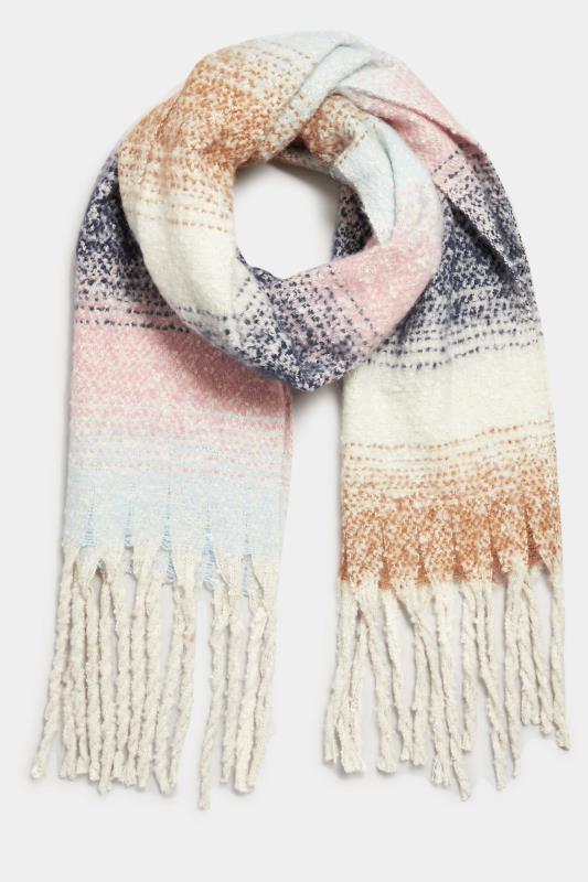 Cream & Pink Stripe Chunky Tassel Scarf | Yours Clothing 2