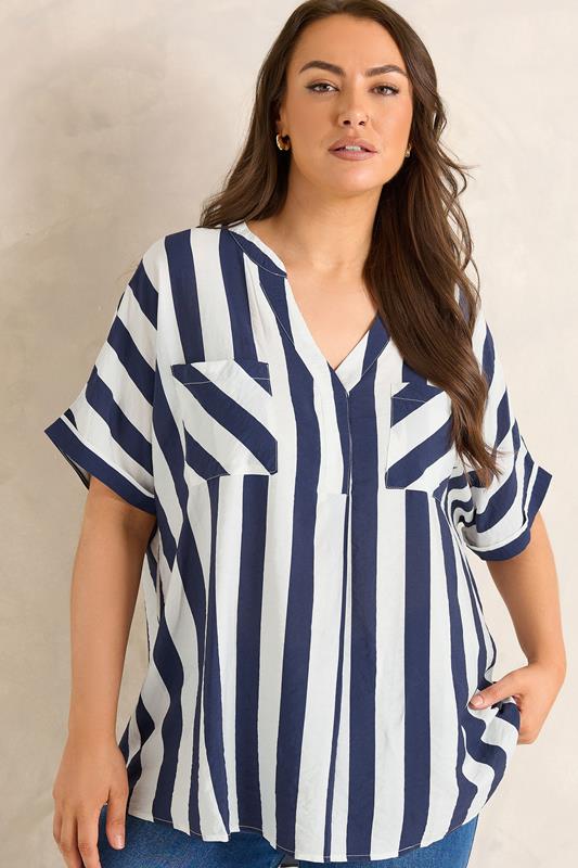  EVANS Blouse bleue et blanche à rayures