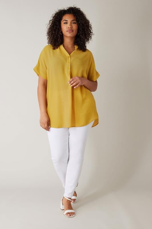 EVANS Plus Size Mustard Yellow Woven Check Blouse | Evans  2