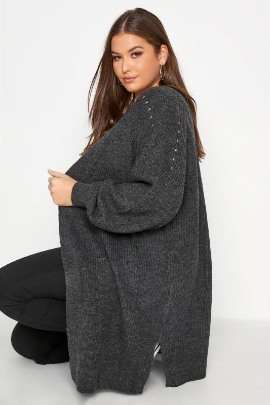 Curve Charcoal Grey Balloon Sleeve Knitted Cardigan_D.jpg