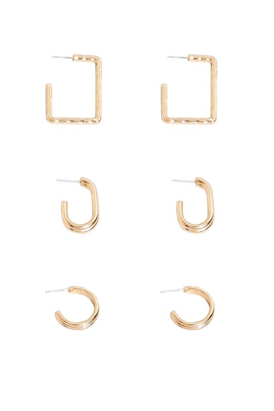 3 PACK Gold Tone Textured Geometric Hoop Earrings 4