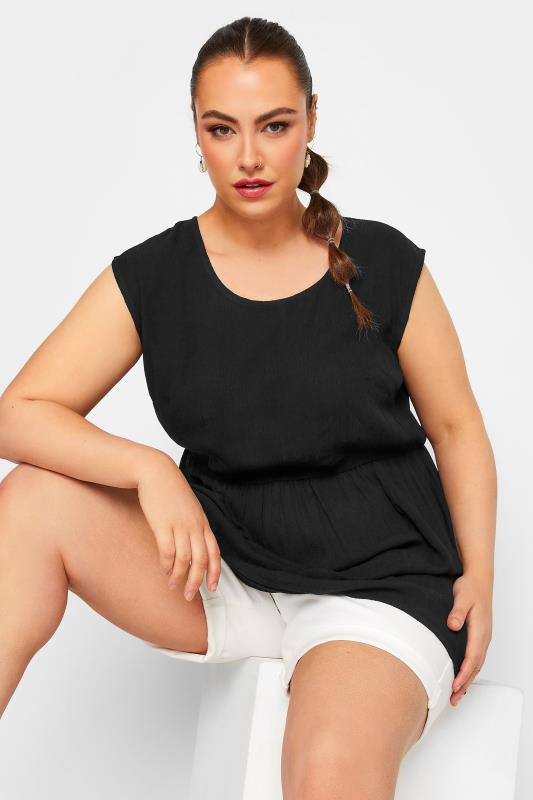 LIMITED COLLECTION Plus Size Black Crinkle Boxy Peplum Vest Top | Yours Clothing 4