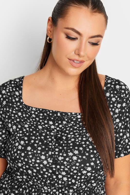 LIMITED COLLECTION Plus Size Black Floral Print Square Neck Top | Yours Clothing 4
