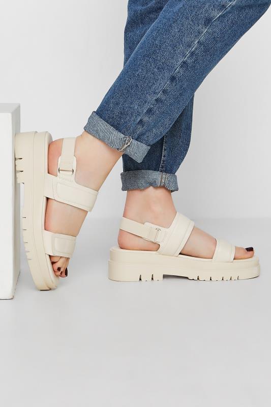 Plus Size  PixieGirl Cream Double Strap Chunky Sandals In Standard D Fit