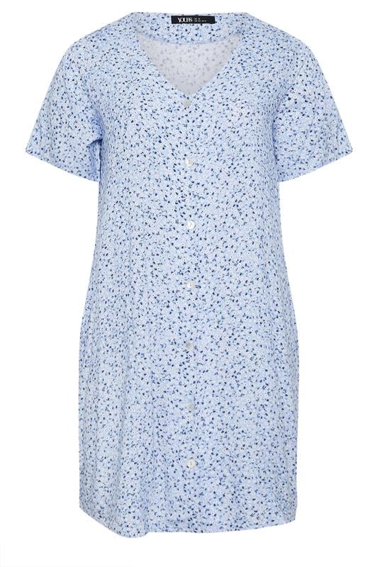 YOURS Plus Size Blue Ditsy Floral Button Through Tunic Dress | Yours Clothing 5