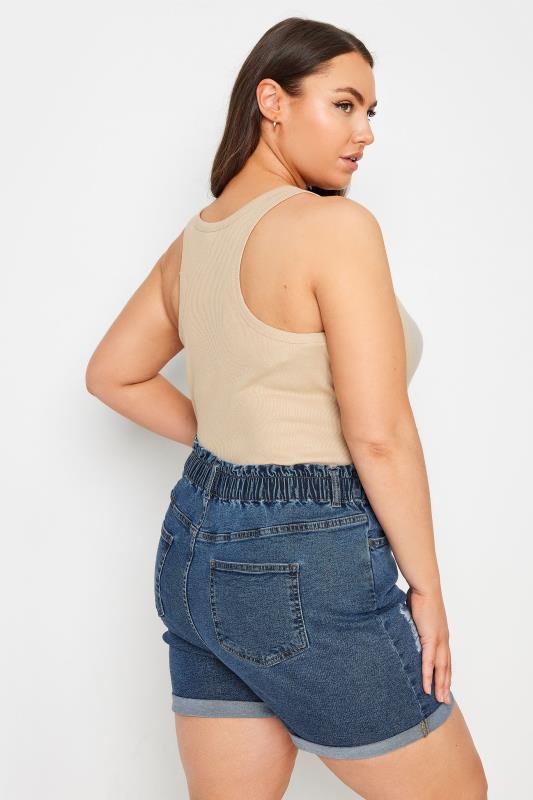 YOURS Plus Size Mid Wash Blue Ripped Stretch Denim Shorts | Yours Clothing 3