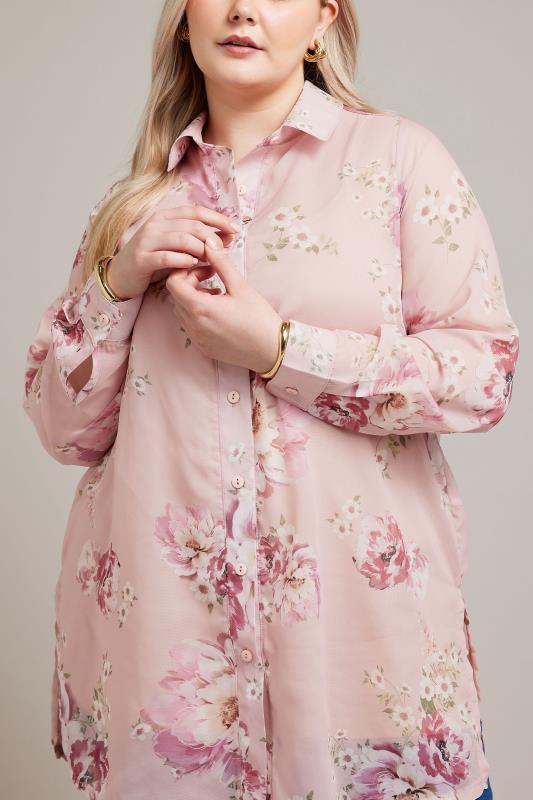 YOURS LONDON Plus Size Pink Floral Boyfriend Shirt | Yours Clothing 4