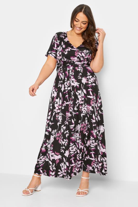  Tallas Grandes YOURS Curve Black Leaf Print Wrap Maxi Dress