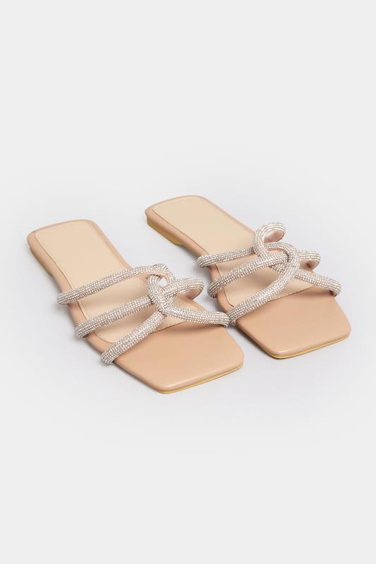 PixieGirl Nude Diamante Strap Mule Sandals In Standard Fit | PixieGirl 2