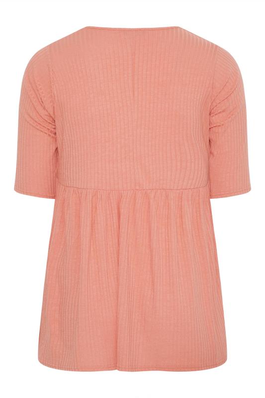 LIMITED COLLECTION Plus Size Coral Pink Ribbed Smock Top | Yours Clothing 6