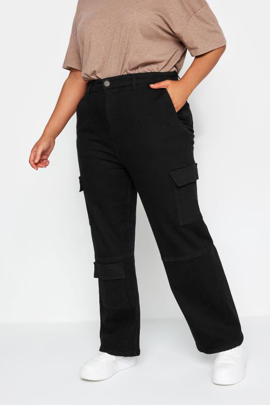 YOURS Curve Plus Size Black Wide Leg Pocket Cargo Trousers | Yours Clothing  3