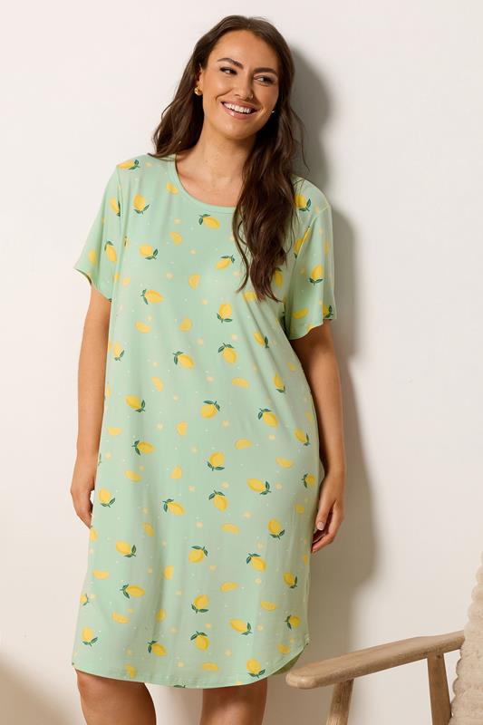 YOURSET Plus Size 2 PACK Black Lemon & Cherry Soft Touch Nightdresses | Yours Clothing 2