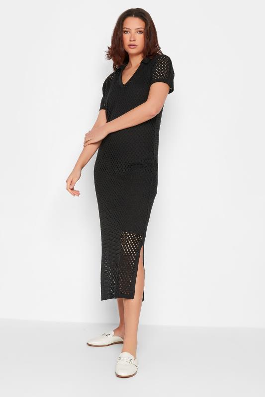 LTS Tall Black Crochet Midaxi Dress | Long Tall Sally  1