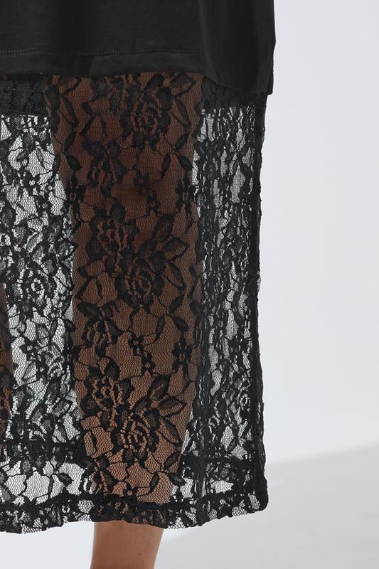 LIMITED COLLECTION Plus Size Black Lace Trim T-Shirt Dress | Yours Clothing 5