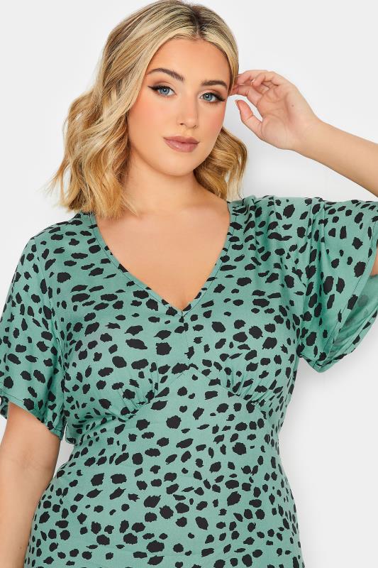YOURS PETITE Plus Size Green Dalmatian Print Midi Tea Dress | Yours Clothing 4