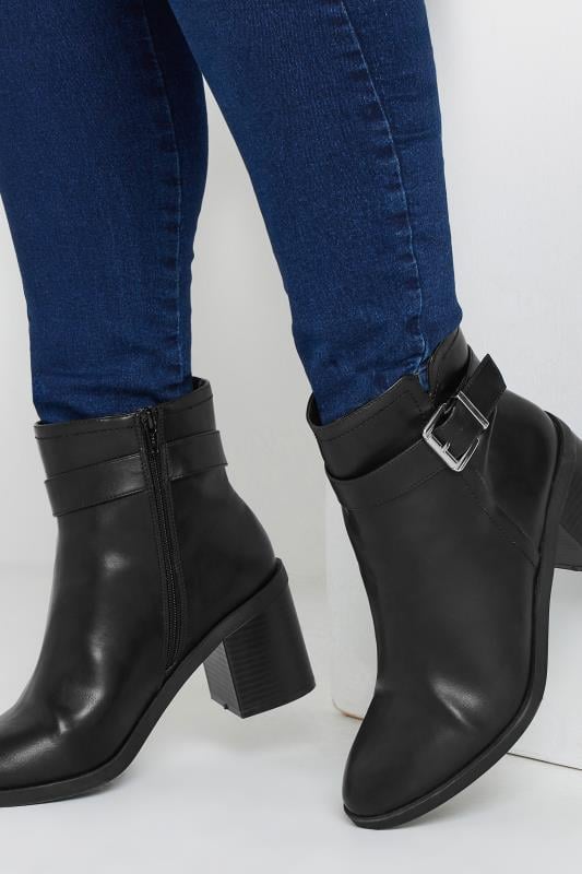 Plus Size  Black Block Heel Buckle Boot In Wide EEE Fit