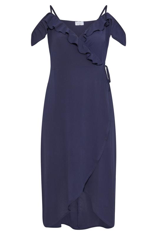 YOURS LONDON Curve Navy Blue Ruffle Wrap Maxi Dress 6