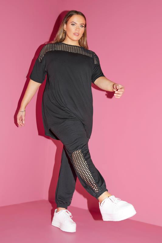 LIMITED COLLECTION Black Fishnet Insert Joggers | Yours Clothing 4