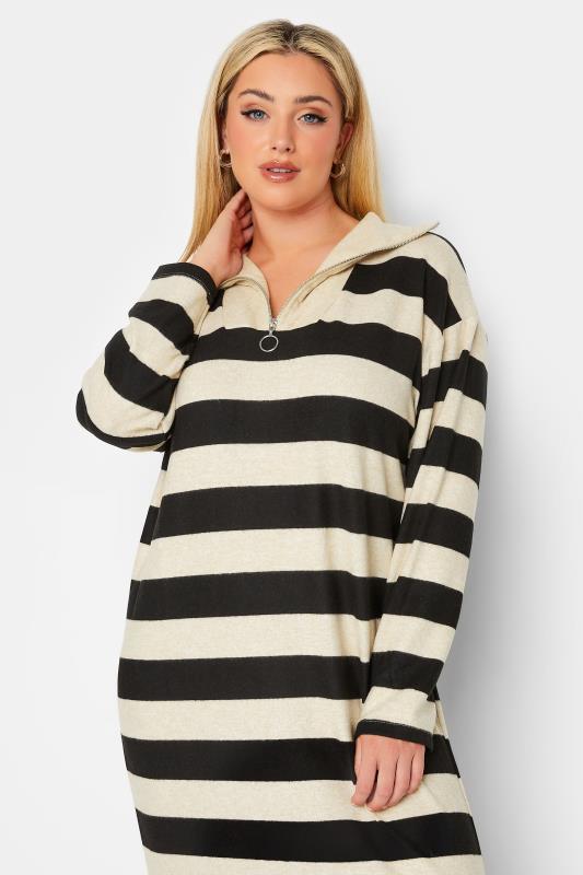 YOURS LUXURY Plus Size Cream & Black Stripe Soft Touch Jumper Dress | Yours Clothing 4