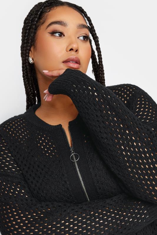 YOURS Plus Size Black Crochet Bomber Cardigan | Yours Clothing 5