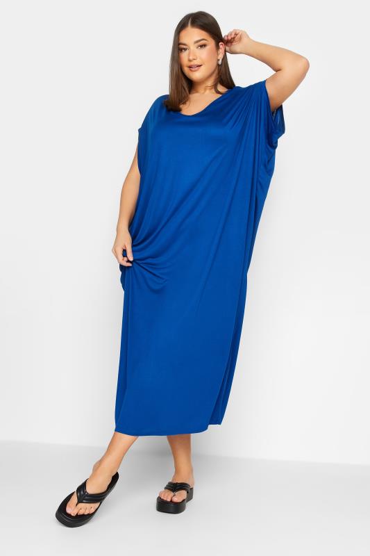 YOURS Plus Size Cobalt Blue Double Layered Midi Dress | Yours Clothing 1