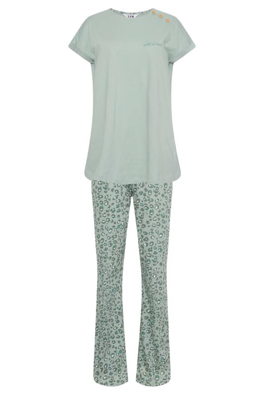 LTS Tall Sage Green 'Wild At Heart' Slogan Leopard Print Cotton Pyjama Set 6