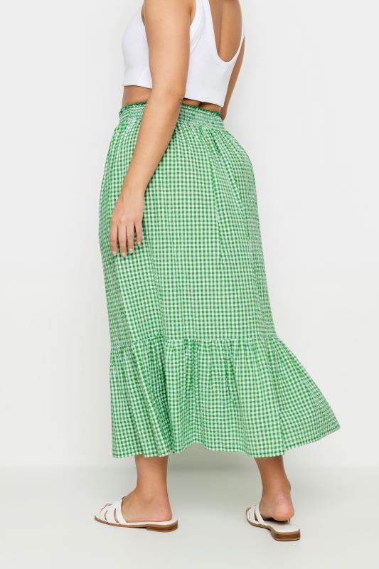 YOURS Plus Size Green Gingham Tiered Pure Cotton Midi Skirt | Yours Clothing 4