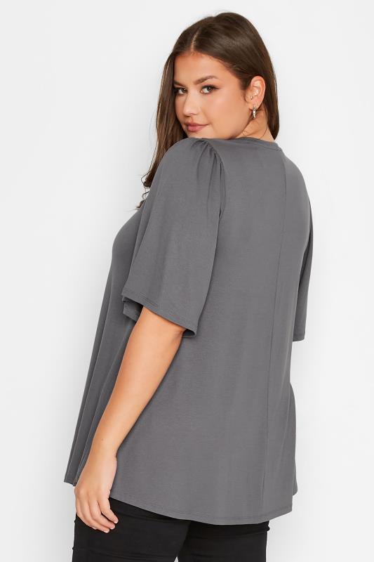 Plus Size Grey Pleat Angel Sleeve Swing Top | Yours Clothing 3