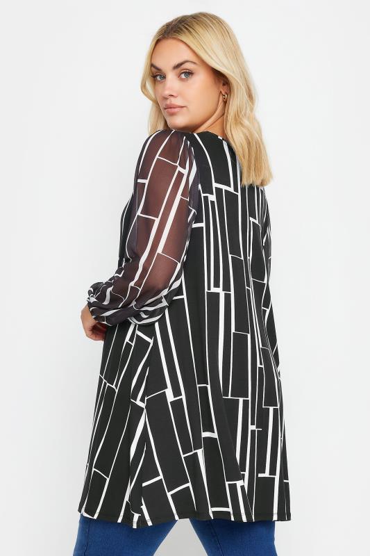 YOURS Plus Size Black Geometric Print Mesh Sleeve Top | Yours Clothing 3