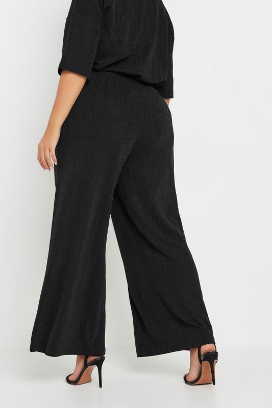 YOURS Plus Size Black Metallic Stripe Wide Leg Trousers | Yours Clothing  3