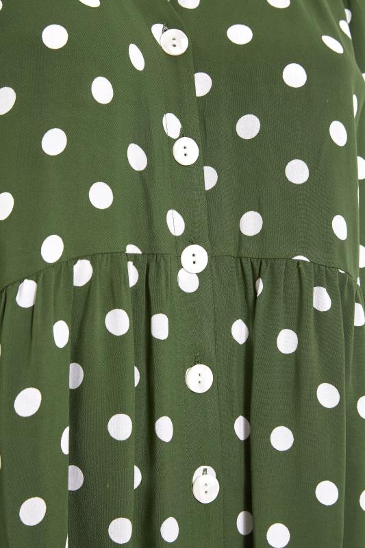 YOURS LONDON Curve Green Polka Dot Button Through Peplum Tunic Top_S.jpg