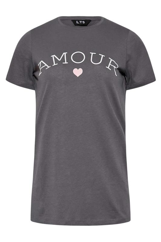 LTS Tall Grey 'Amour' Slogan T-Shirt 5