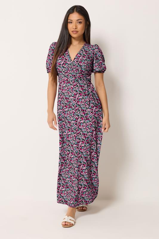 M&Co Petite Pink Ditsy Floral Print Maxi Wrap Dress | M&Co 1