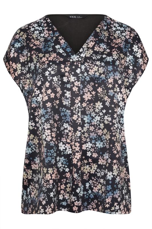 YOURS Plus Size Black Floral Front T-Shirt | Yours Clothing 5