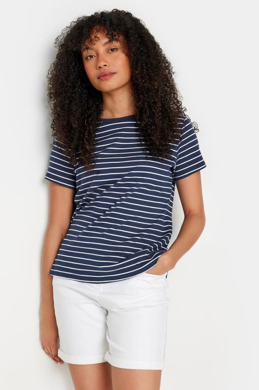 M&Co Navy Blue & White Striped Crew Neck T-Shirt | M&Co 1