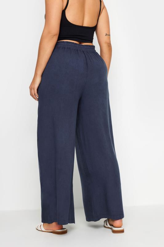 YOURS Plus Size Indigo Blue Chambray Wide Leg Trousers | Yours Clothing 3
