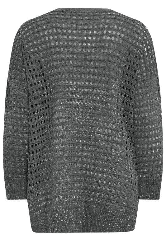 YOURS Plus Size Grey Side Split Metallic Crochet Jumper | Yours Clothing 7