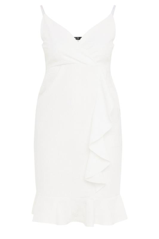 YOURS LONDON Plus Size White Ruffle Jacquard Dress | Yours Clothing 5