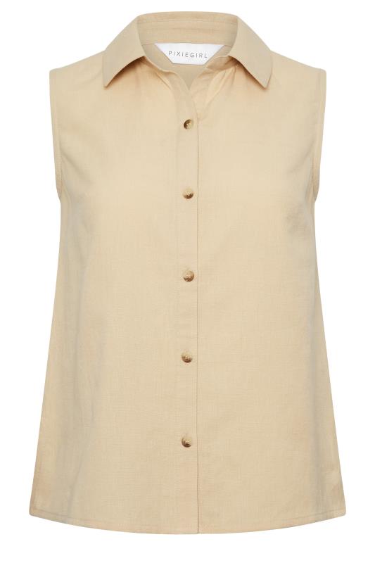 Petite Stone Brown Linen Blend Sleeveless Shirt | PixieGirl 7