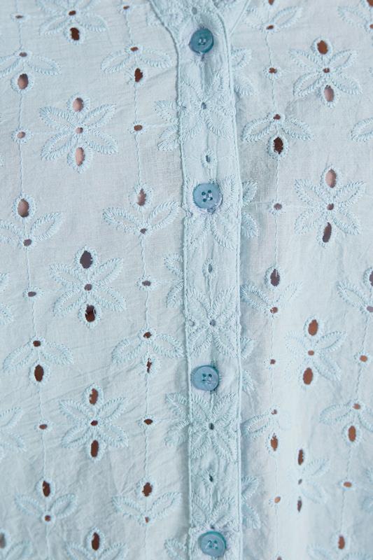 EVANS Plus Size Blue Broderie Short Sleeve Shirt | Evans 5