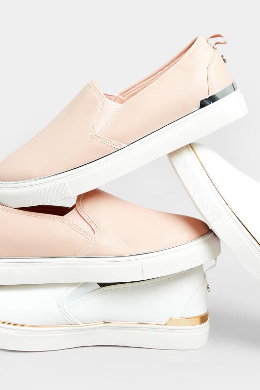 White & Gold Hardware Slip-On Trainers In Extra Wide EEE Fit | Yours Clothing 5