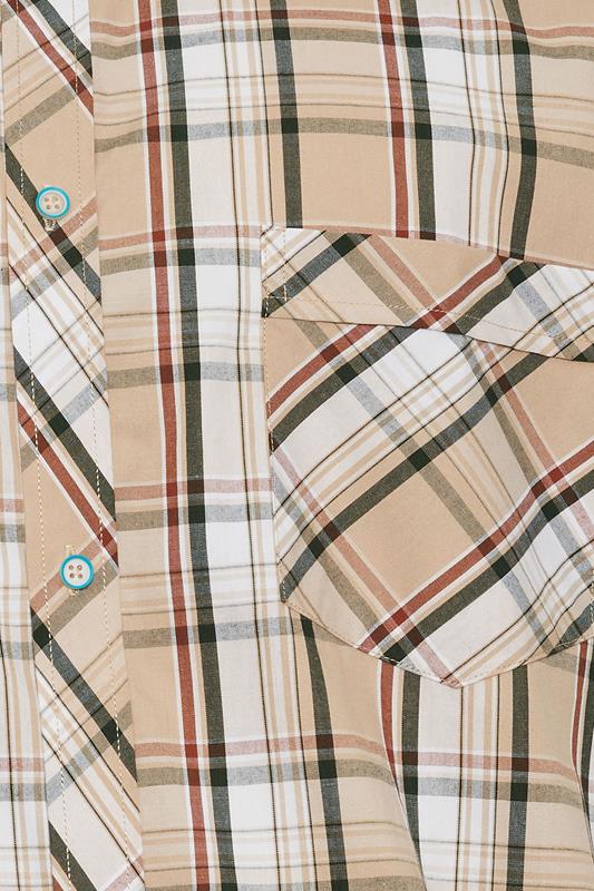 KAM Big & Tall Stone Brown Check Short Sleeve Shirt | BadRhino 5