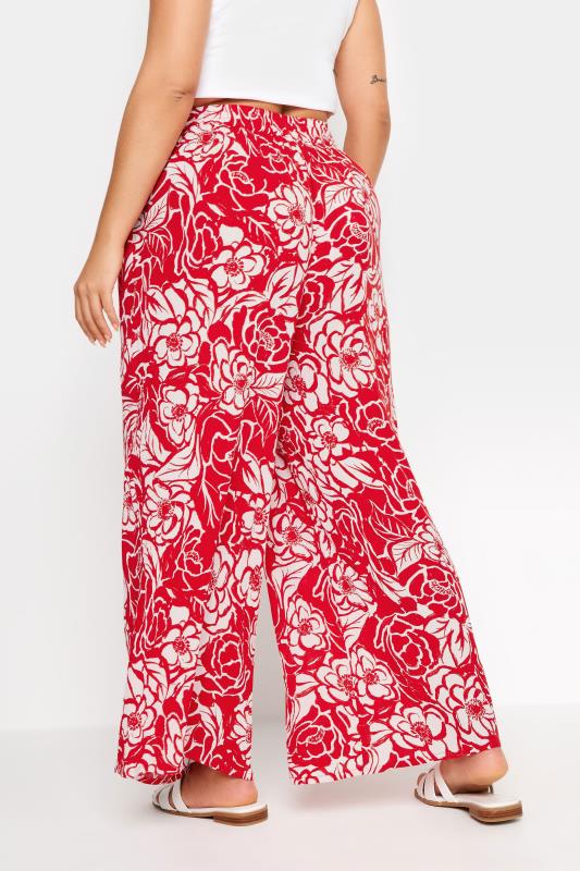 YOURS Plus Size Red Floral Print Crinkle Drawstring Trousers | Yours Clothing 4